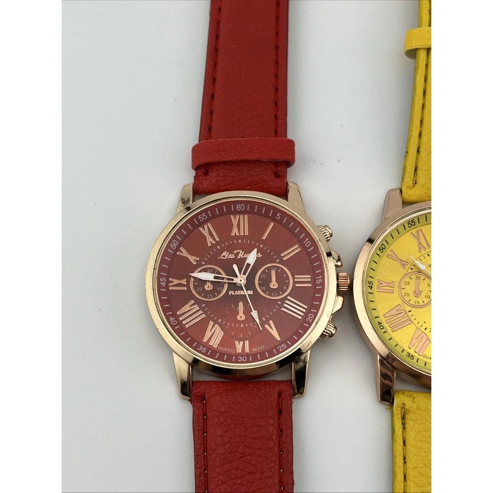 Liu Times Set of 3 Watches Red, Blue & Yellow Rose Gold Cases- New‎ Batteries